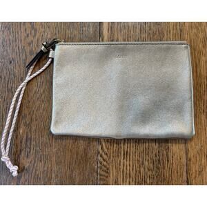 J. Crew Metallic Gold Leather Pouch Wristlet Unlined Butter Soft 5.5”x8” Branded